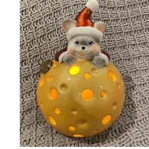 CHRISTMAS 7”LARGE CERAMIC ORNAMENT BALL W/LIGHT CHANGING COLORS